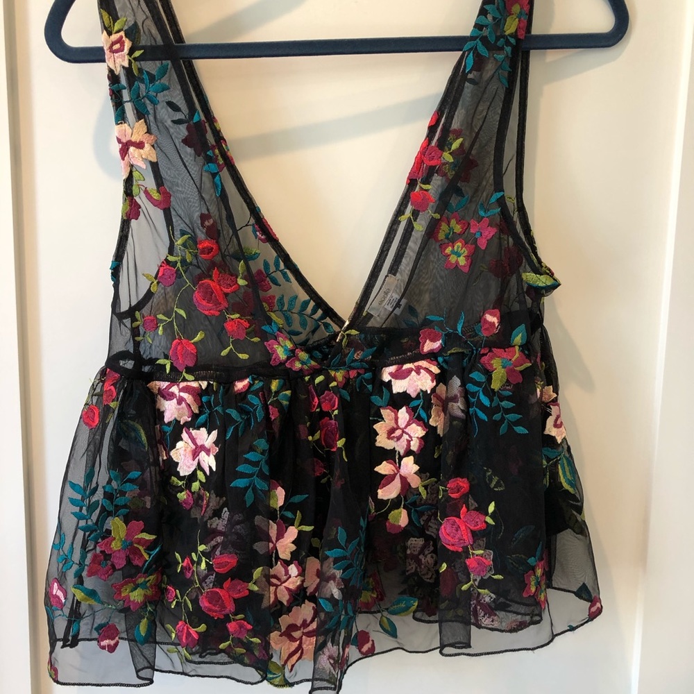 Embroidered black tank top